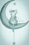 Moon Kitty Sketch Style 6.93 X 4.52 (176mm X 114.8mm)