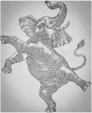 Dancing Elephant 7.44 X 6.10 (189mm X 154.9mm)