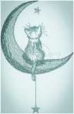 Moon Kitty Sketch Style 6.93 X 4.52 (176mm X 114.8mm)