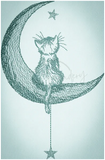 Moon Kitty Sketch Style 6.93 X 4.52 (176mm X 114.8mm)
