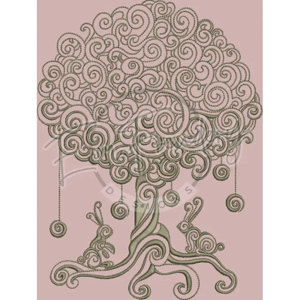 Swirly Bunny Tree 9.68 X 7.29